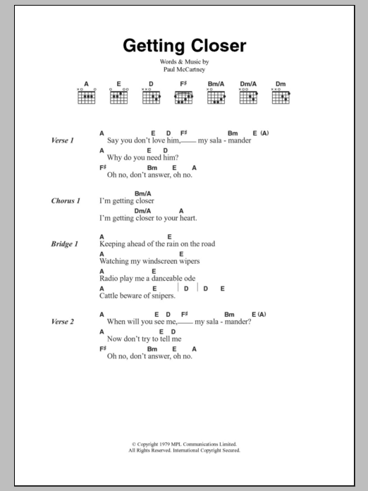 Paul McCartney & Wings Getting Closer sheet music notes and chords arranged for Guitar Chords/Lyrics