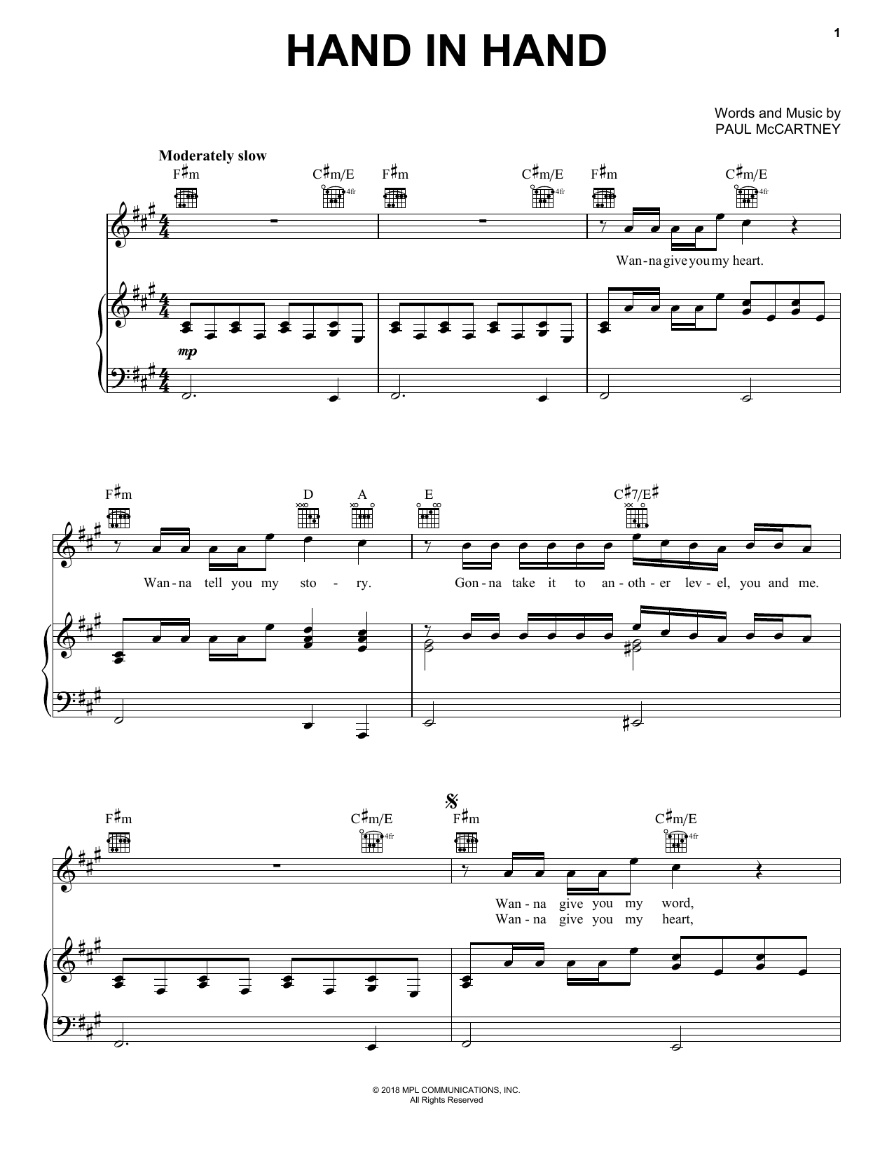 Paul McCartney Hand In Hand sheet music notes and chords arranged for Piano, Vocal & Guitar Chords (Right-Hand Melody)