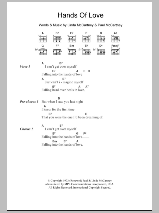 Paul McCartney Hands Of Love sheet music notes and chords arranged for Guitar Chords/Lyrics