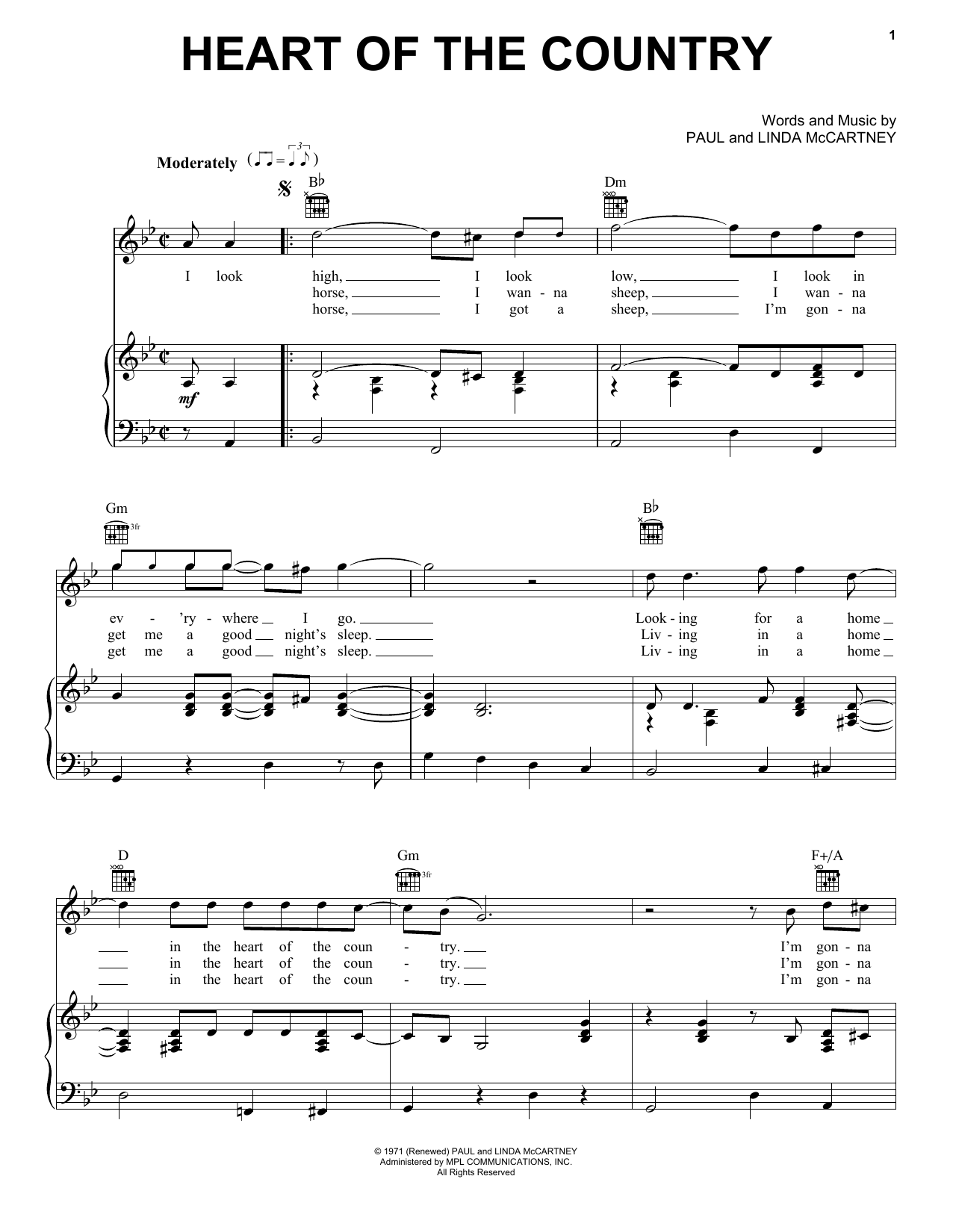 Paul McCartney Heart Of The Country sheet music notes and chords arranged for Guitar Chords/Lyrics