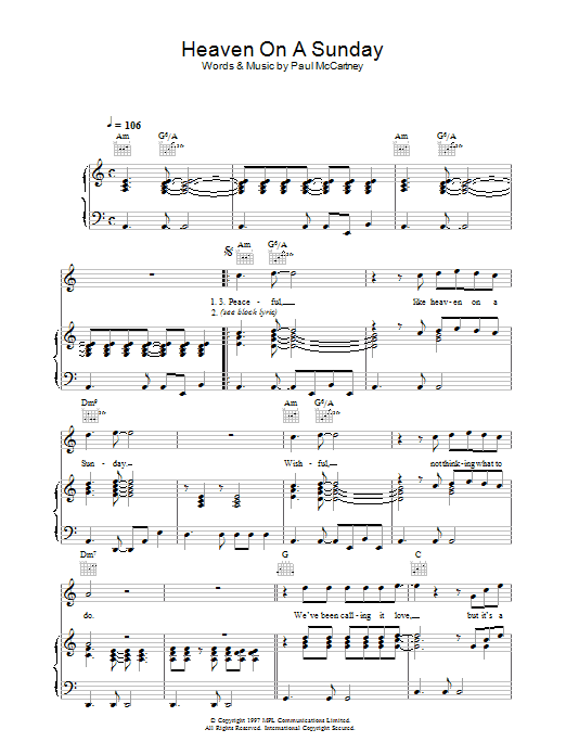Paul McCartney Heaven On A Sunday sheet music notes and chords arranged for Piano, Vocal & Guitar Chords