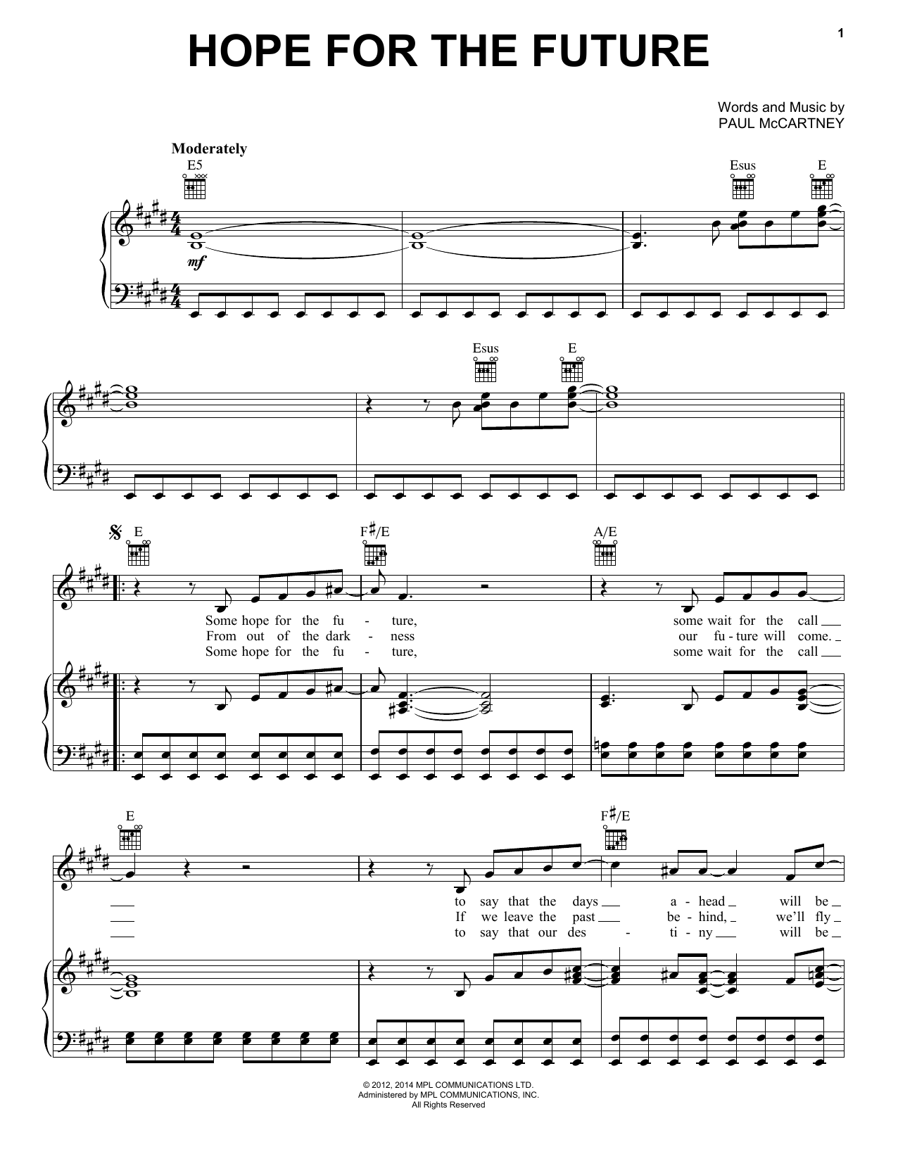 Paul McCartney Hope For The Future sheet music notes and chords arranged for Easy Piano