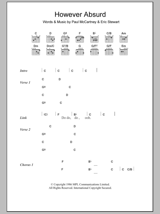 Paul McCartney However Absurd sheet music notes and chords arranged for Guitar Chords/Lyrics
