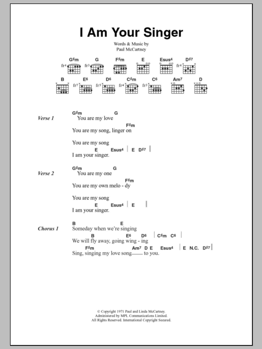 Paul McCartney & Wings I Am Your Singer sheet music notes and chords arranged for Guitar Chords/Lyrics