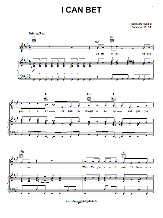 Paul McCartney I Can Bet sheet music notes and chords arranged for Piano, Vocal & Guitar Chords (Right-Hand Melody)