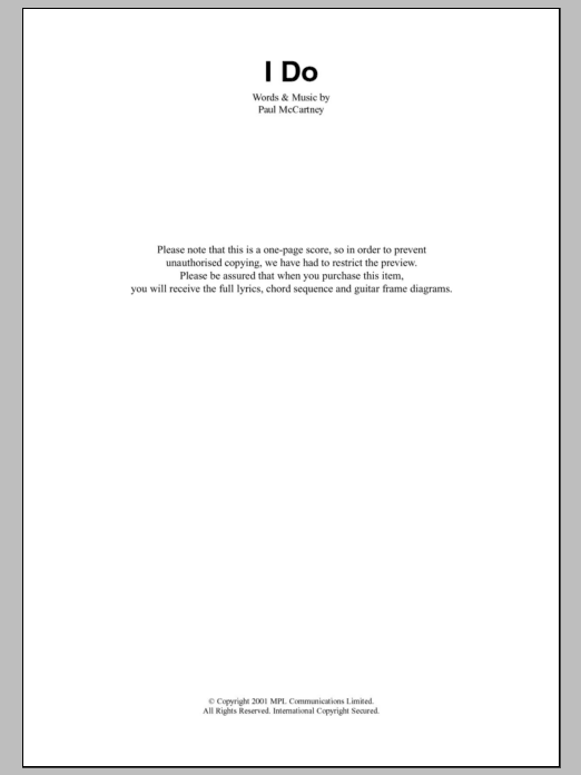 Paul McCartney I Do sheet music notes and chords arranged for Guitar Chords/Lyrics
