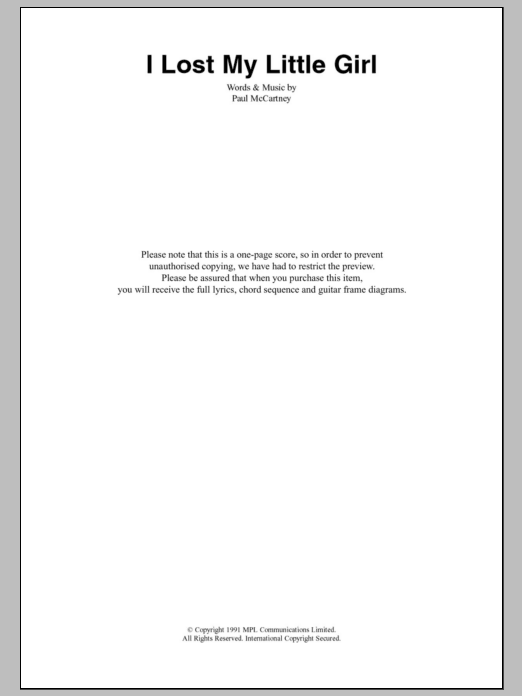 Paul McCartney I Lost My Little Girl sheet music notes and chords arranged for Guitar Chords/Lyrics
