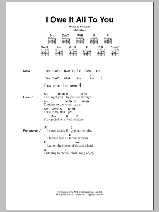 Paul McCartney I Owe It All To You sheet music notes and chords arranged for Guitar Chords/Lyrics