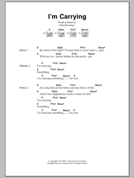 Paul McCartney & Wings I'm Carrying sheet music notes and chords arranged for Guitar Chords/Lyrics