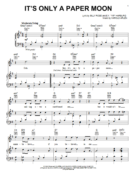 Paul McCartney It's Only A Paper Moon sheet music notes and chords arranged for Piano, Vocal & Guitar Chords (Right-Hand Melody)