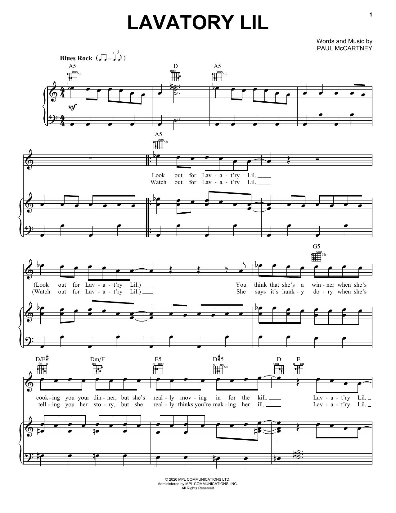 Paul McCartney Lavatory Lil sheet music notes and chords arranged for Piano, Vocal & Guitar Chords (Right-Hand Melody)