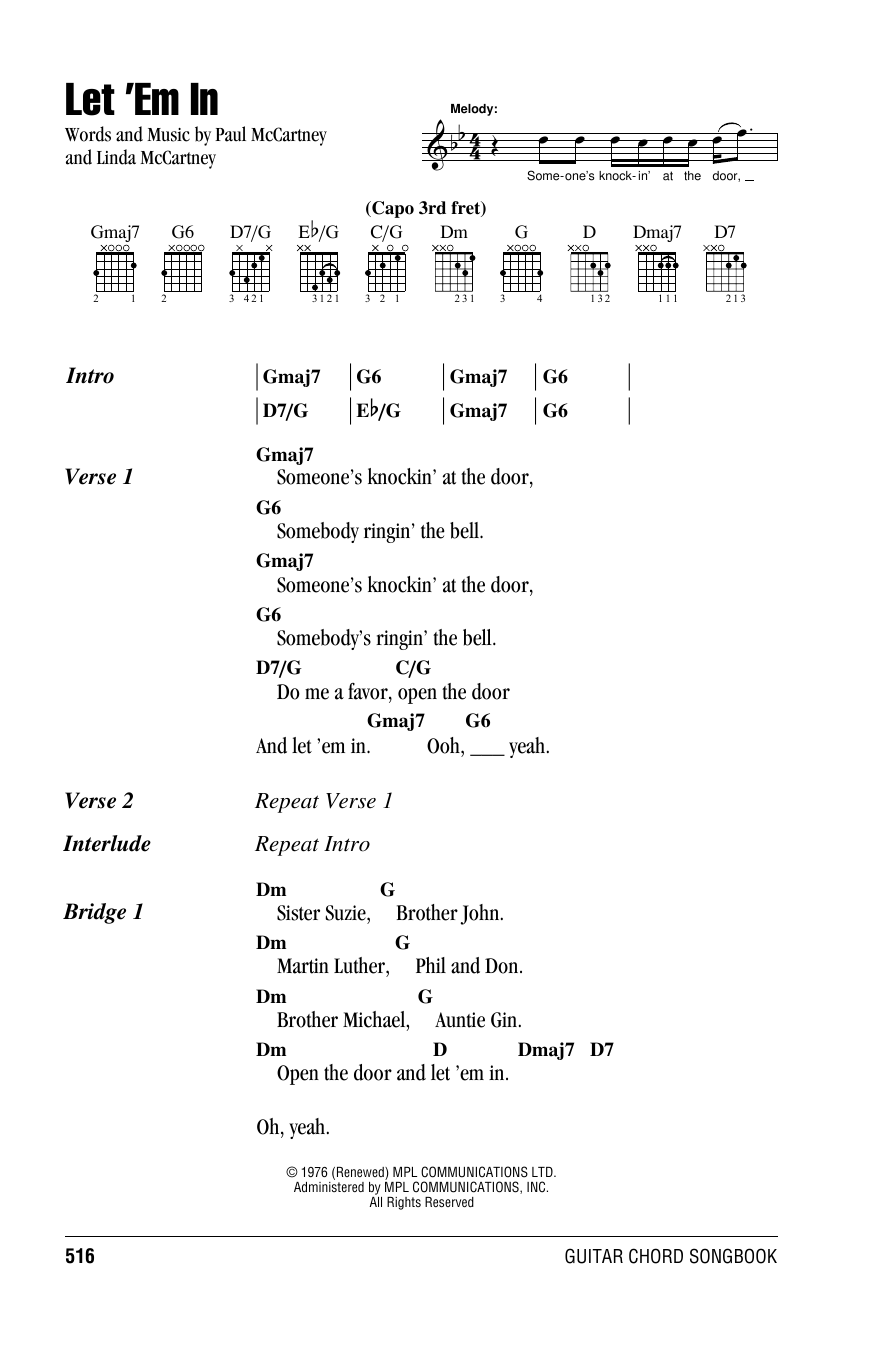 Paul McCartney Let 'Em In sheet music notes and chords arranged for Guitar Chords/Lyrics