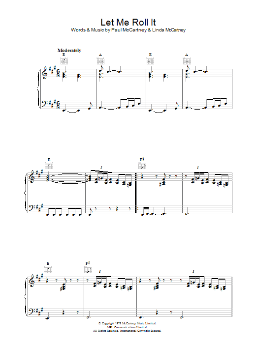 Paul McCartney Let Me Roll It sheet music notes and chords arranged for Piano, Vocal & Guitar Chords (Right-Hand Melody)