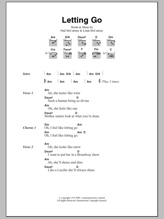 Paul McCartney & Wings Letting Go sheet music notes and chords arranged for Guitar Chords/Lyrics
