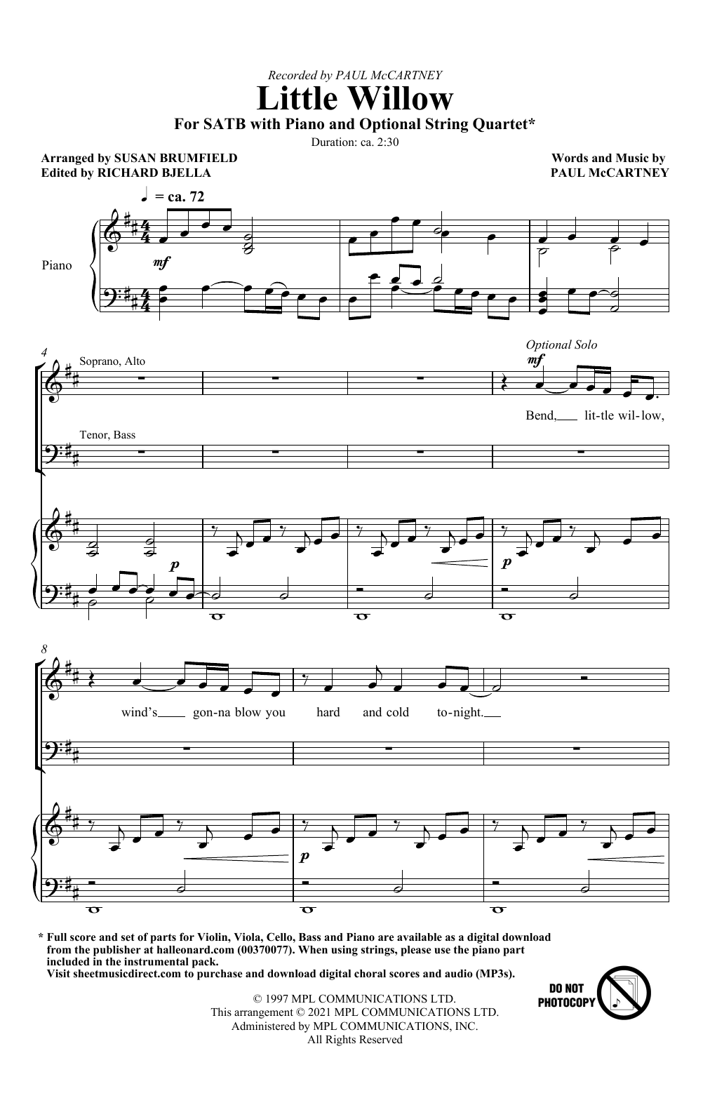 Paul McCartney Little Willow (arr. Susan Brumfield) sheet music notes and chords arranged for SATB Choir