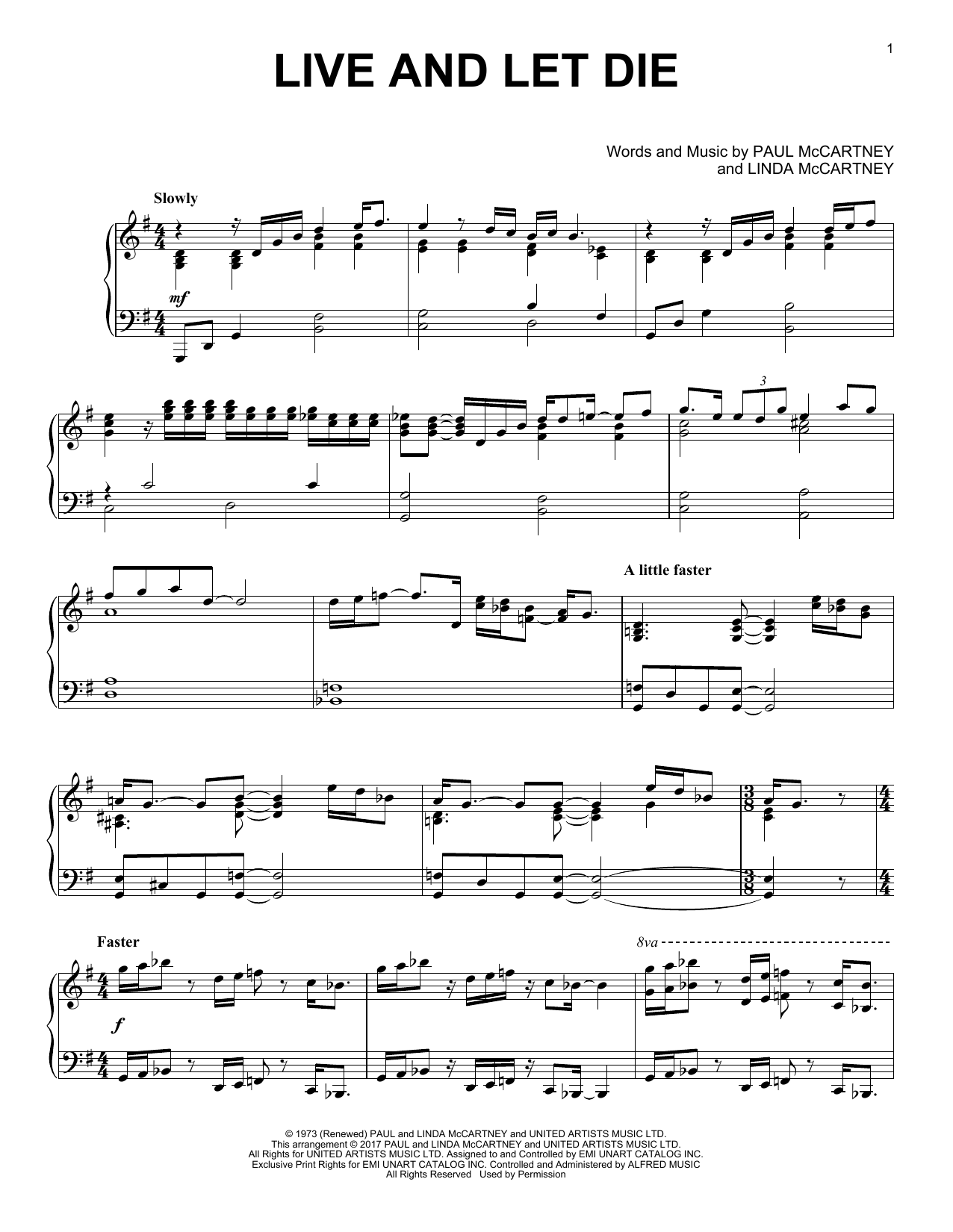 Paul McCartney Live And Let Die sheet music notes and chords arranged for Super Easy Piano