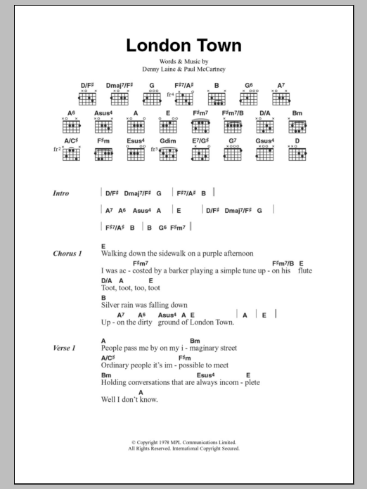 Paul McCartney & Wings London Town sheet music notes and chords arranged for Guitar Chords/Lyrics