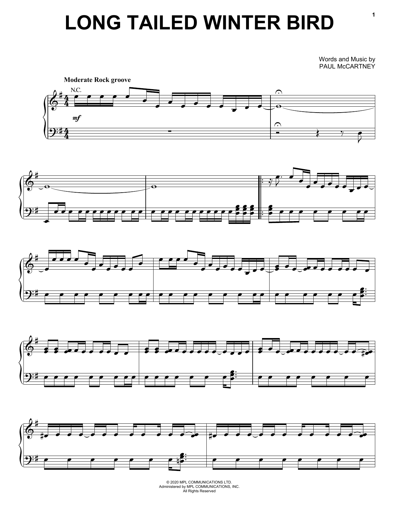 Paul McCartney Long Tailed Winter Bird sheet music notes and chords arranged for Lead Sheet / Fake Book