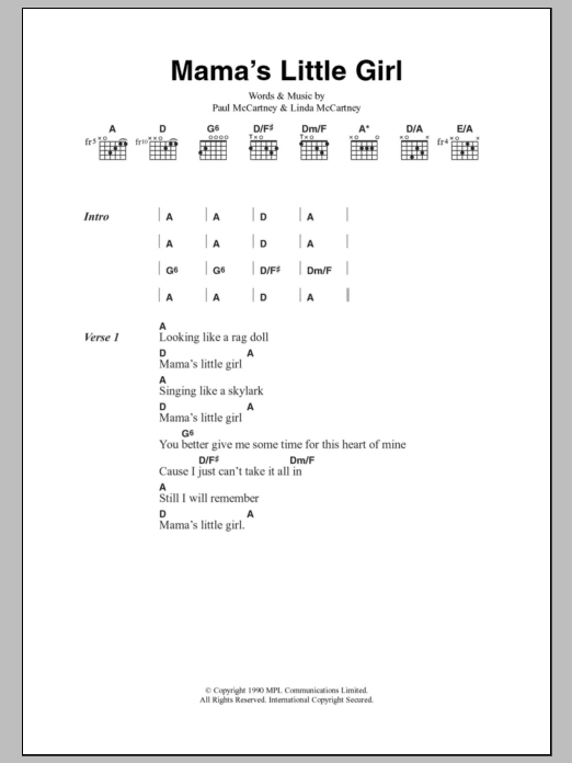 Paul McCartney Mama's Little Girl sheet music notes and chords arranged for Guitar Chords/Lyrics