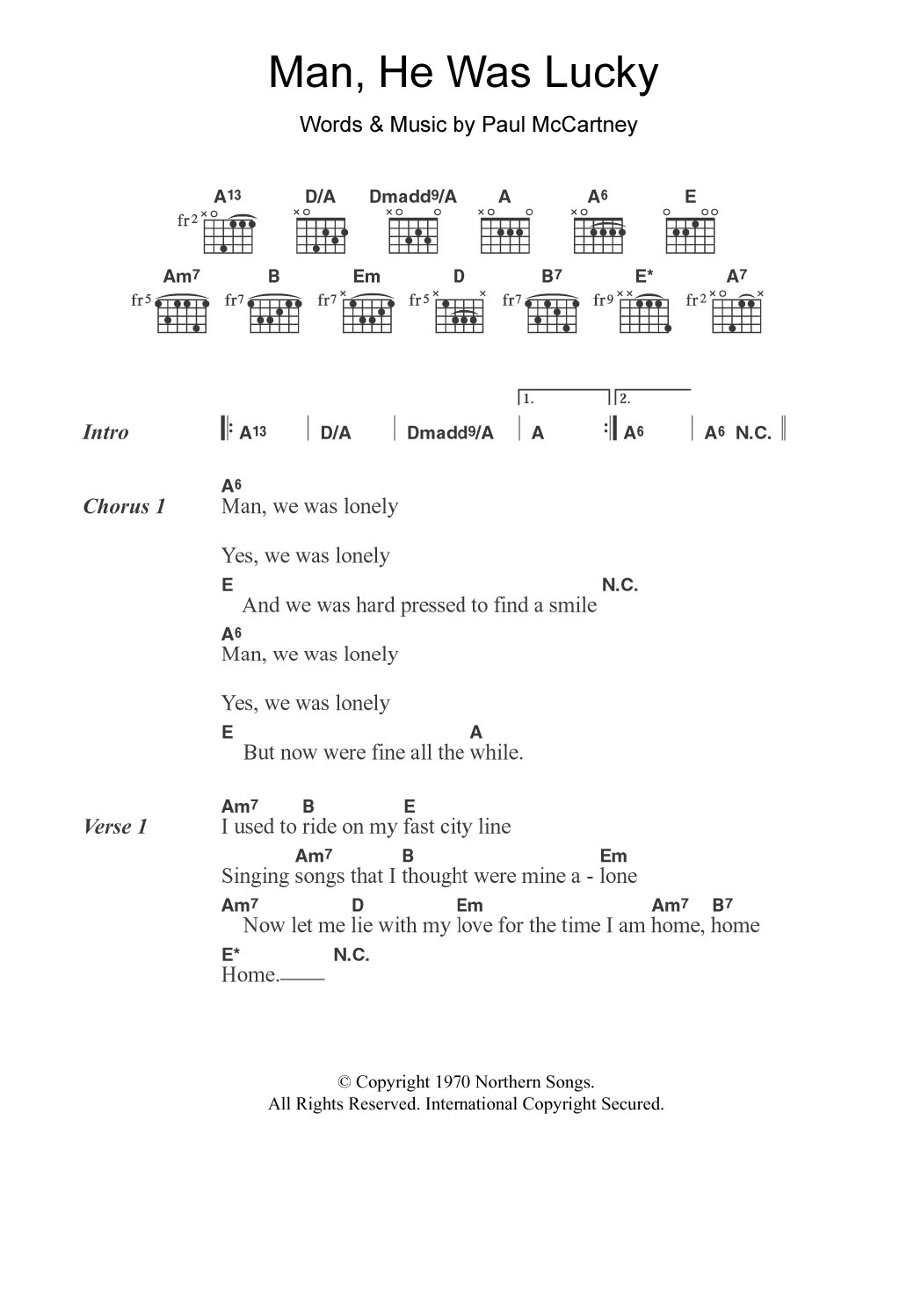 Paul McCartney Man He Was Lucky sheet music notes and chords arranged for Guitar Chords/Lyrics