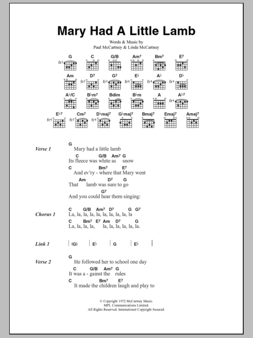 Paul McCartney Mary Had A Little Lamb sheet music notes and chords arranged for Easy Guitar