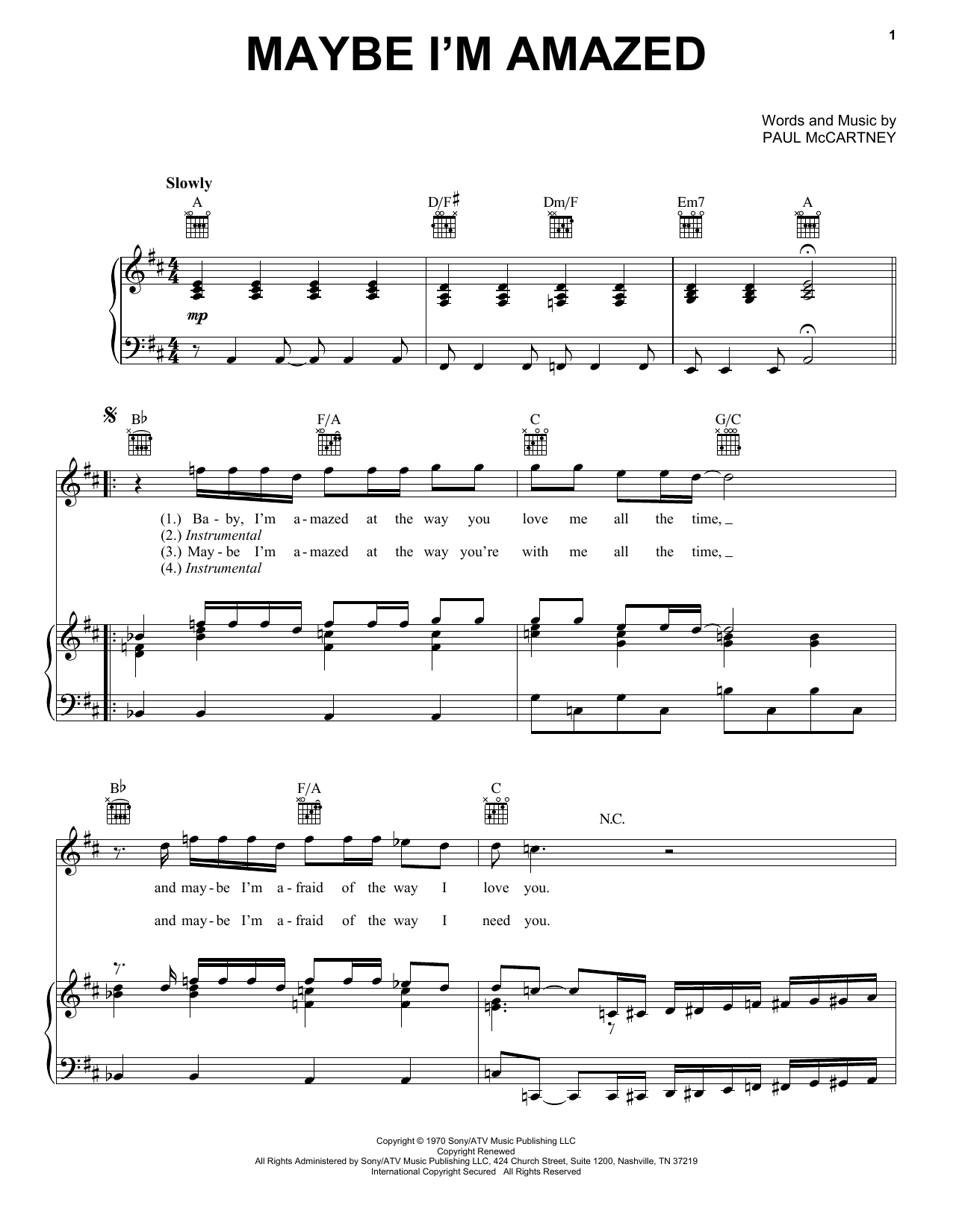 Paul McCartney Maybe I'm Amazed sheet music notes and chords arranged for Lead Sheet / Fake Book