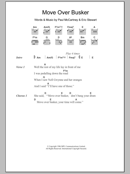 Paul McCartney Move Over Busker sheet music notes and chords arranged for Guitar Chords/Lyrics