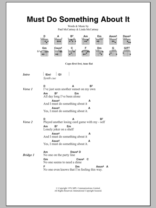 Paul McCartney & Wings Must Do Something About It sheet music notes and chords arranged for Guitar Chords/Lyrics