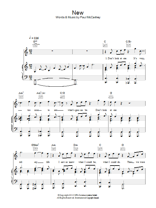 Paul McCartney New sheet music notes and chords arranged for Piano, Vocal & Guitar Chords (Right-Hand Melody)