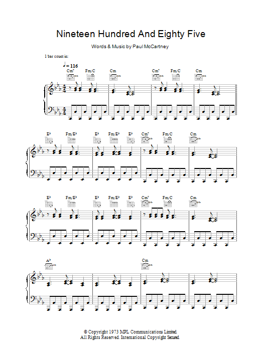 Paul McCartney Nineteen Hundred And Eighty-Five sheet music notes and chords arranged for Piano, Vocal & Guitar Chords (Right-Hand Melody)
