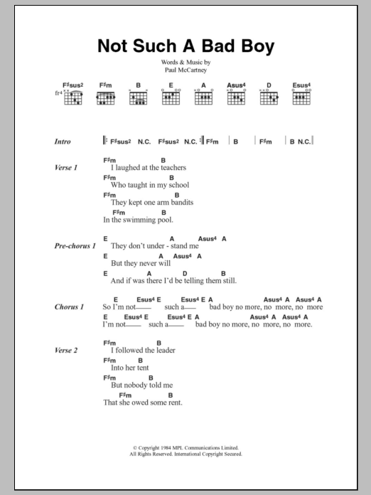 Paul McCartney Not Such A Bad Boy sheet music notes and chords arranged for Guitar Chords/Lyrics