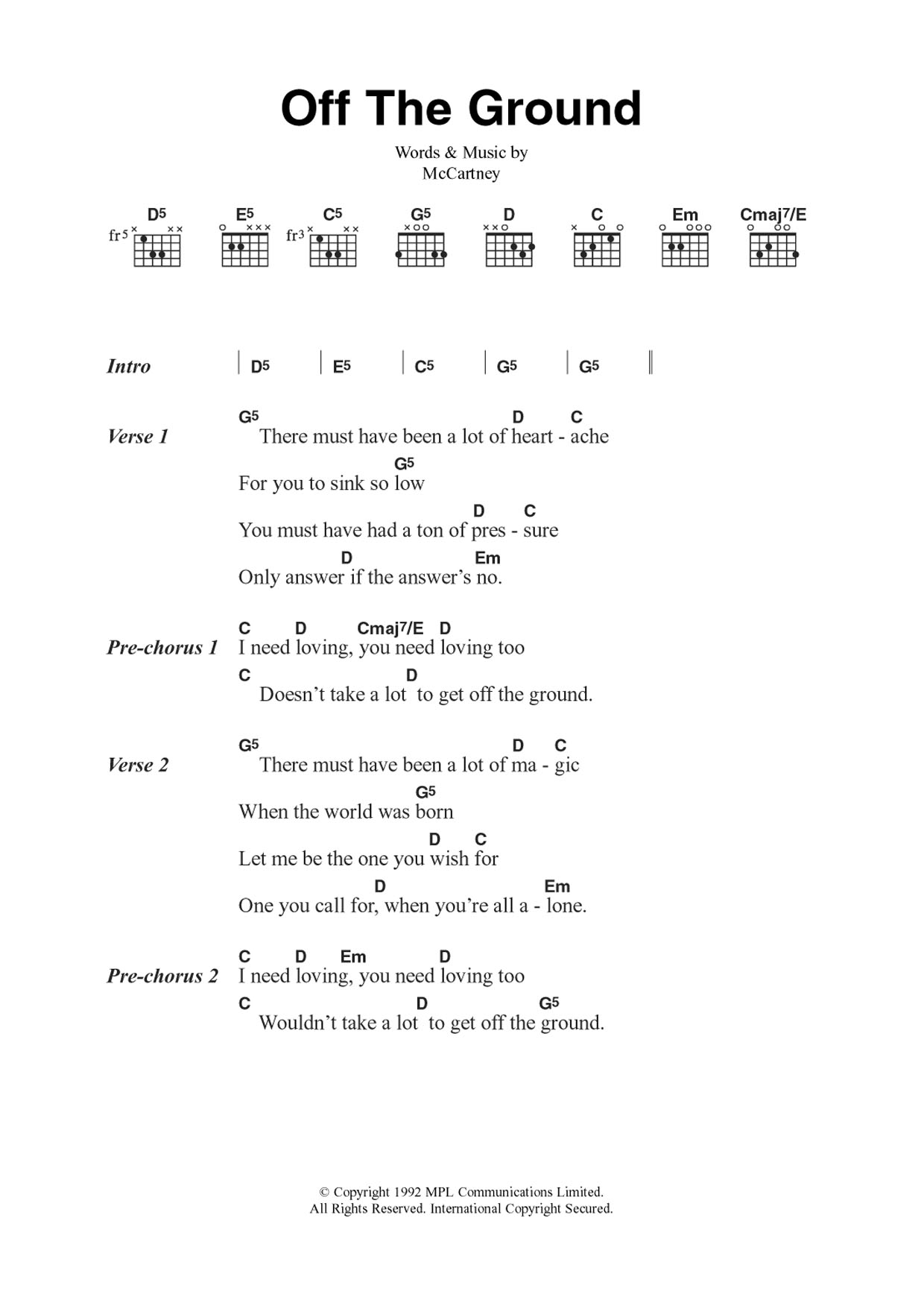 Paul McCartney Off The Ground sheet music notes and chords arranged for Guitar Chords/Lyrics