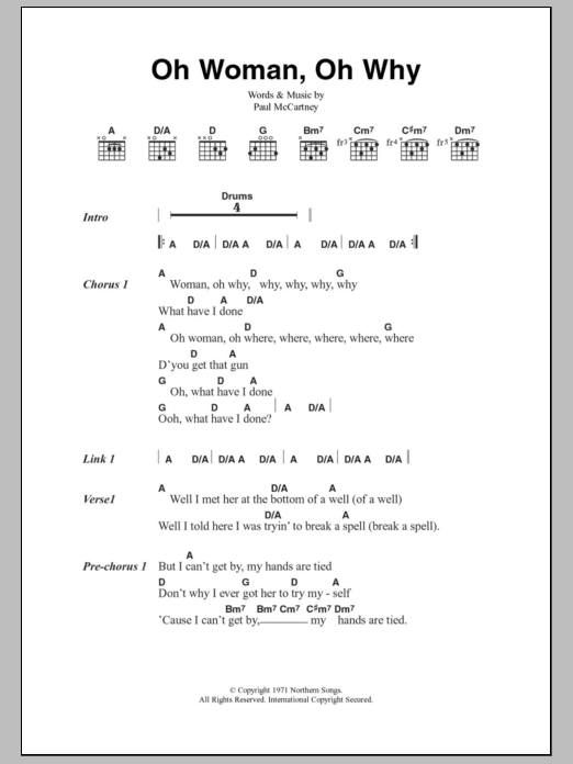 Paul McCartney Oh Woman, Oh Why sheet music notes and chords arranged for Guitar Chords/Lyrics