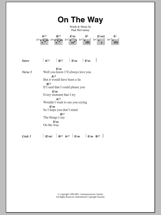 Paul McCartney On The Way sheet music notes and chords arranged for Guitar Chords/Lyrics
