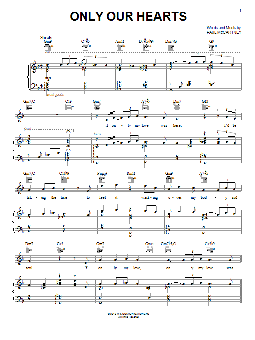 Paul McCartney Only Our Hearts sheet music notes and chords arranged for Piano, Vocal & Guitar Chords (Right-Hand Melody)