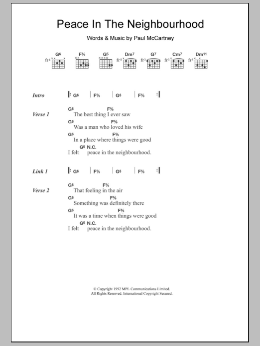 Paul McCartney Peace In The Neighbourhood sheet music notes and chords arranged for Guitar Chords/Lyrics
