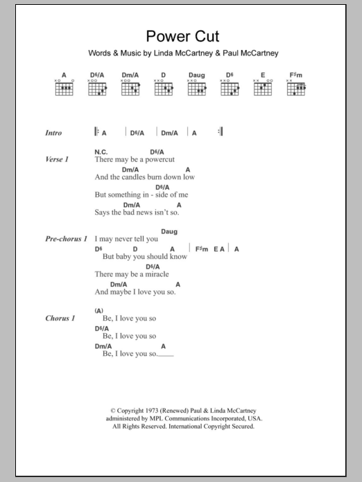 Paul McCartney Power Cut sheet music notes and chords arranged for Guitar Chords/Lyrics