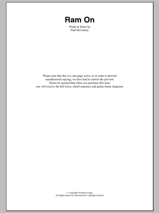 Paul McCartney Ram On sheet music notes and chords arranged for Guitar Chords/Lyrics