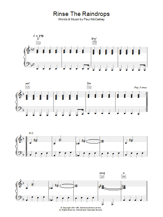 Paul McCartney Rinse The Raindrops sheet music notes and chords arranged for Piano, Vocal & Guitar Chords