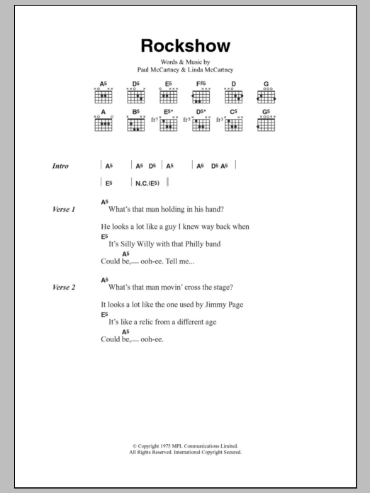 Paul McCartney & Wings Rockshow sheet music notes and chords arranged for Guitar Chords/Lyrics