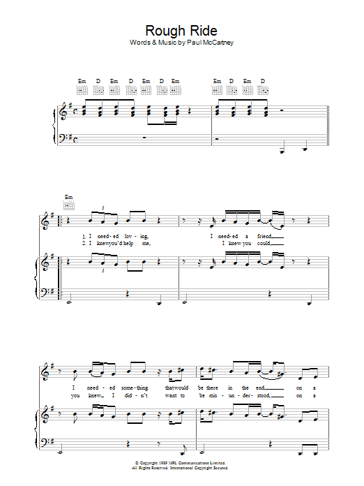 Paul McCartney Rough Ride sheet music notes and chords arranged for Guitar Chords/Lyrics
