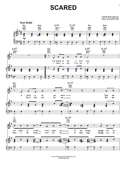 Paul McCartney Scared sheet music notes and chords arranged for Piano, Vocal & Guitar Chords (Right-Hand Melody)
