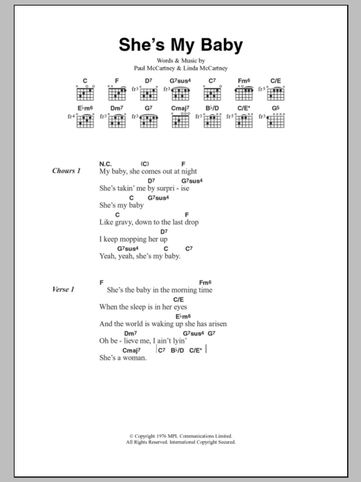 Paul McCartney & Wings She's My Baby sheet music notes and chords arranged for Guitar Chords/Lyrics