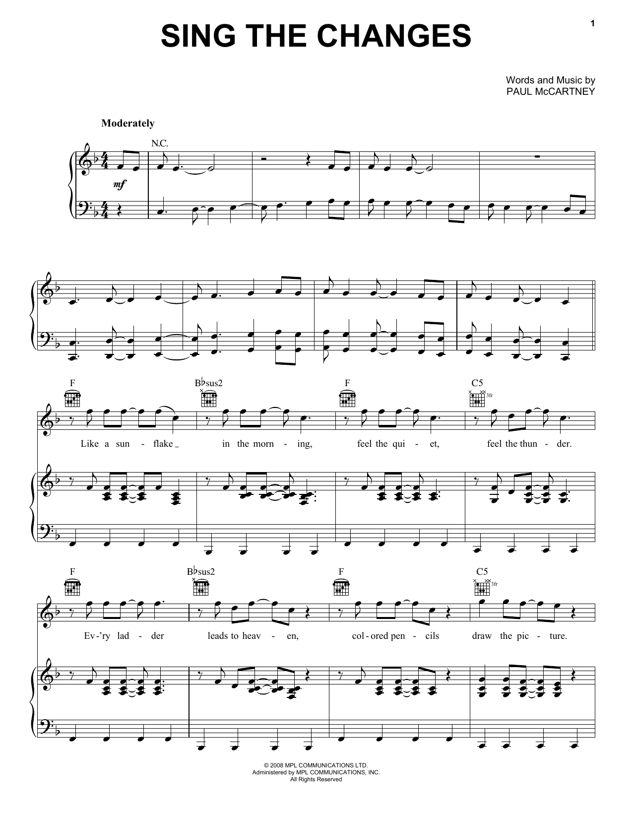 Paul McCartney Sing The Changes sheet music notes and chords arranged for Easy Piano