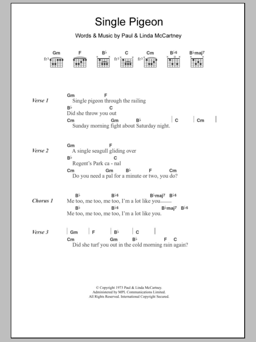 Paul McCartney Single Pigeon sheet music notes and chords arranged for Guitar Chords/Lyrics