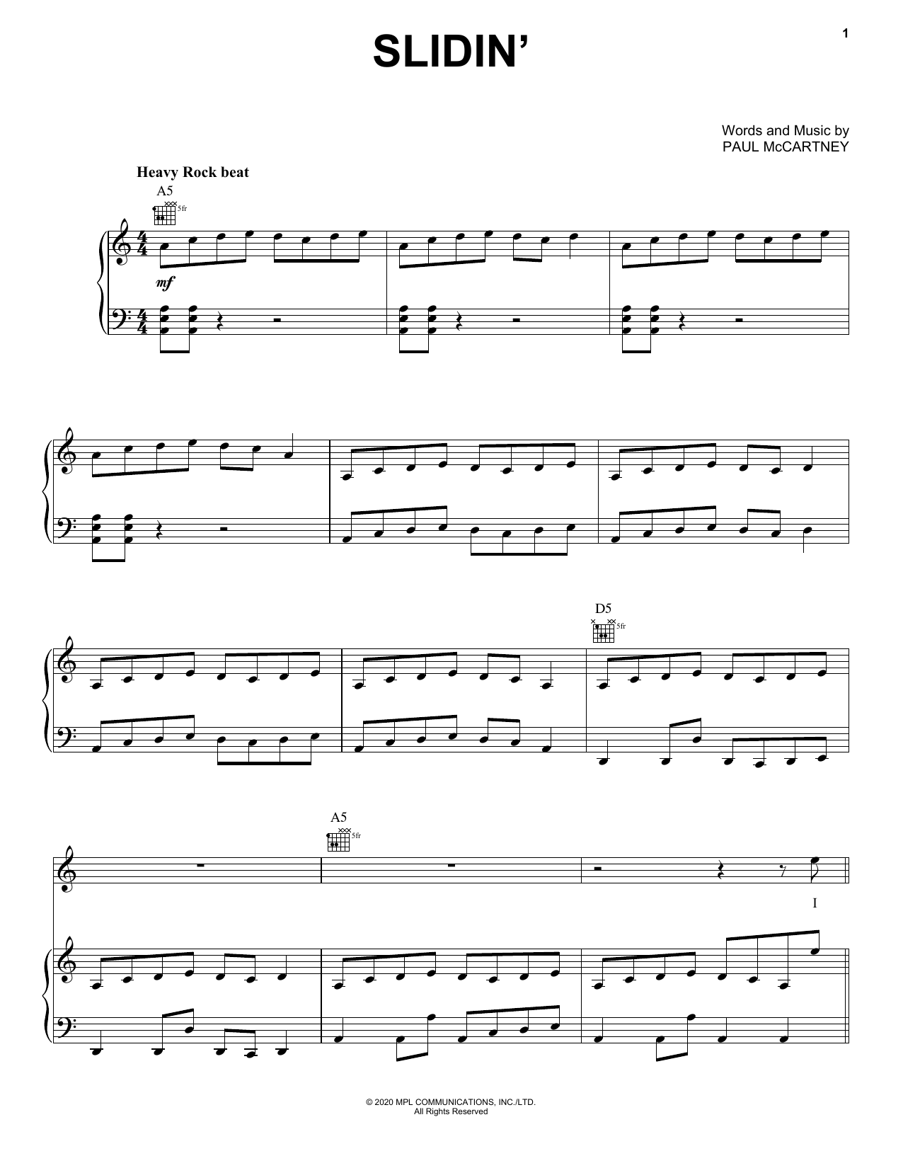 Paul McCartney Slidin' sheet music notes and chords arranged for Lead Sheet / Fake Book
