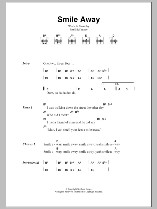 Paul McCartney Smile Away sheet music notes and chords arranged for Guitar Chords/Lyrics