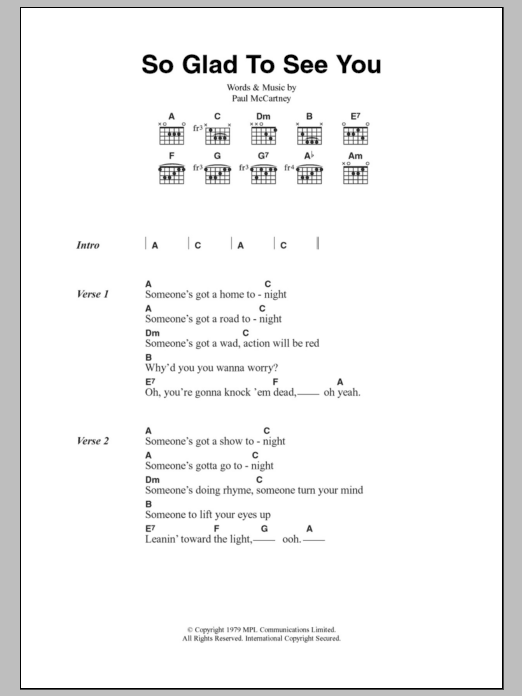 Paul McCartney & Wings So Glad To See You sheet music notes and chords arranged for Guitar Chords/Lyrics