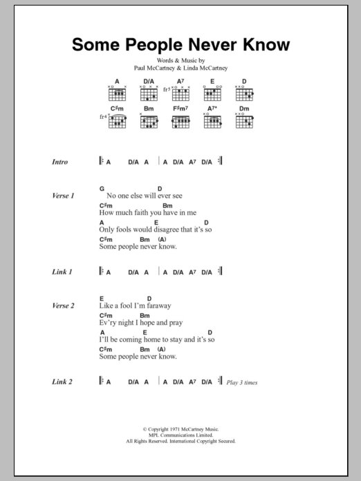 Paul McCartney & Wings Some People Never Know sheet music notes and chords arranged for Guitar Chords/Lyrics