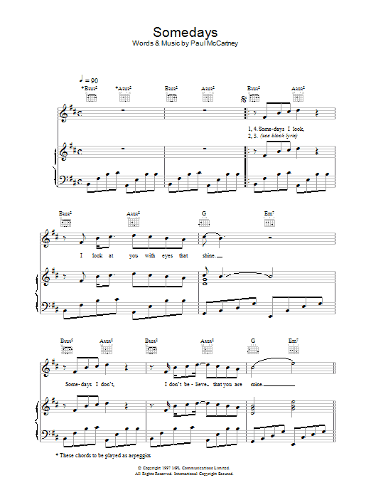 Paul McCartney Somedays sheet music notes and chords arranged for Piano, Vocal & Guitar Chords